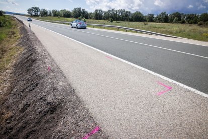 Lugar del atropello en la N-234 en la madrugada de este 11 de junio de 2023.-GONZALO MONTESEGURO