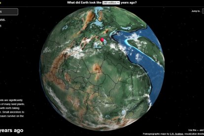 En el Triásico, hace 240 millones de años, el mar estaba aún más lejos de Soria. El supercontinente Pangea (toda la tierra) y el océano Panthalassa (todos los mares) eran reconocibles.