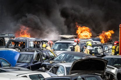 Foto del incendio en el desguace de Carbonera de Frentes (Soria). GONZALO MONTESEGURO