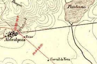 Plano histórico de Eduardo Saavedra sobre la calzada en Aldealpozo.
