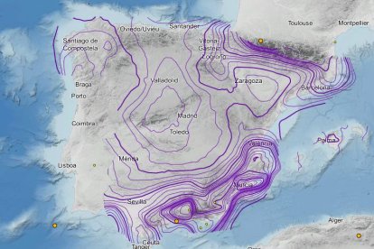 Captura de peligrosidad de terremotos en España del IGN.