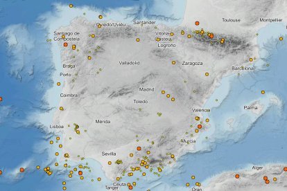Terremotos ocurridos en la península en los últimos 30 días.