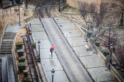 Primeros copos de nieve que han teñido de blanco la capital soriana.