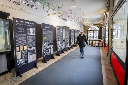 La exposición está ubicada en la galería porticada del Instituto