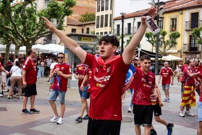 Miles de aficionados del Numancia con su equipo.