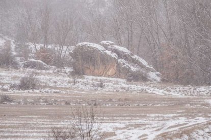Estampas de capital y provincia con un manto blanco