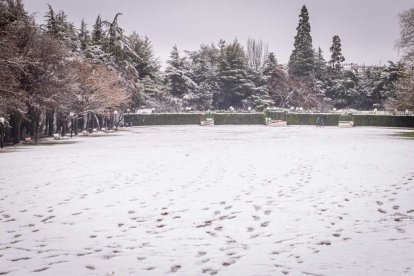 Estampas de capital y provincia con un manto blanco