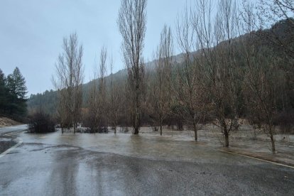 Inundado el acceso principal al Cañón del río Lobos.