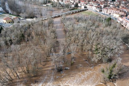 Imágenes aéreas de la crecida del Duero en Soria.