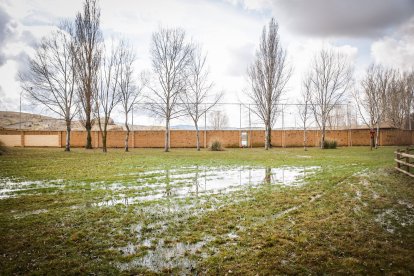 Situación actual del campo de fútbol de la localidad agredeña tras el temporal.