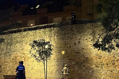 Bomberos y Policía Local de Soria responden a un aviso por humo en la coronación de la muralla de Santa Clara.
