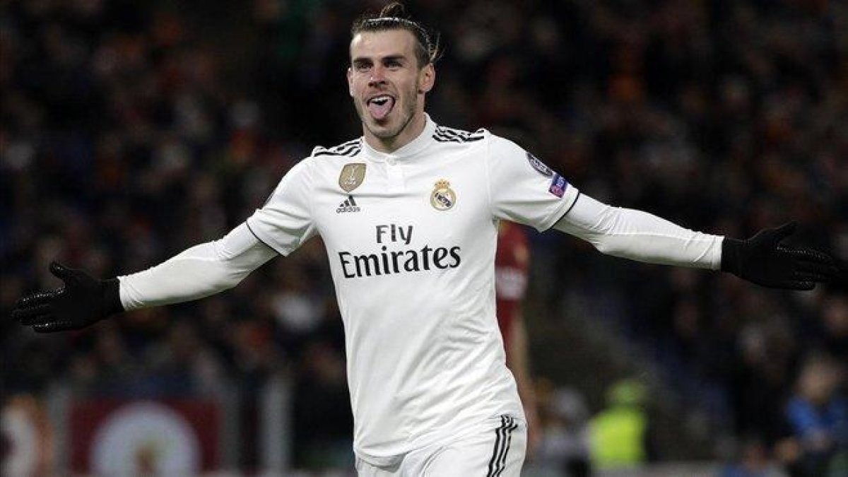 Bale celebra su gol en Roma.-