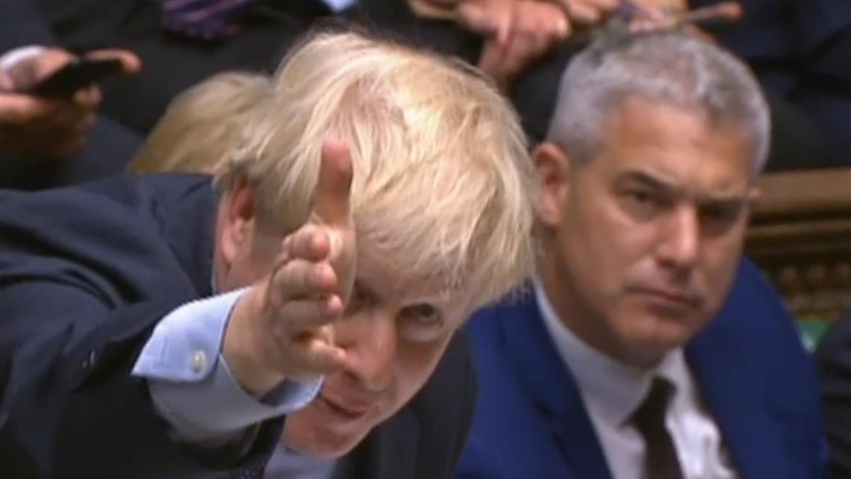 Boris Johnson hoy en el debate del Parlamento.-AFP