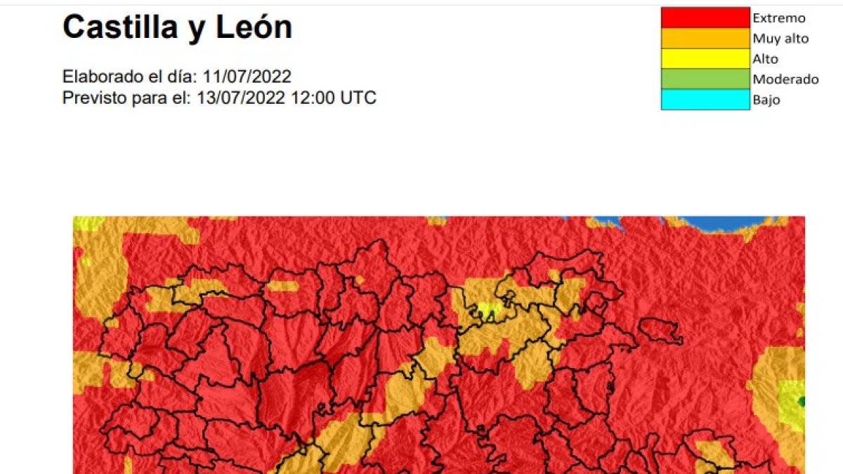 Mapa de riesgo para el miércoles; el jueves, todo pasa a rojo. HDS