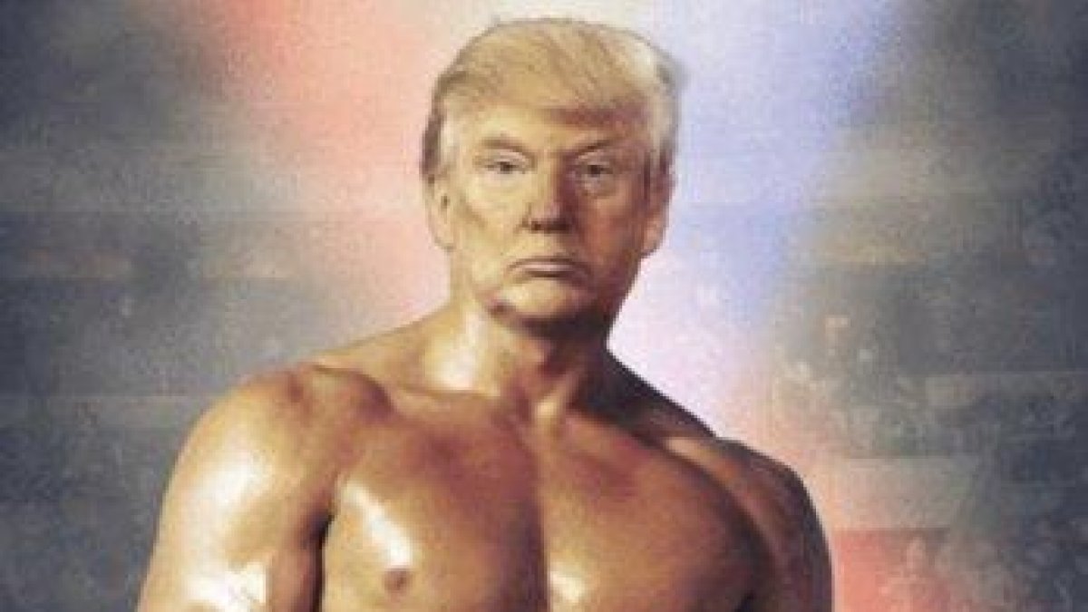 Trump, con el fotomontaje de Rocky.-