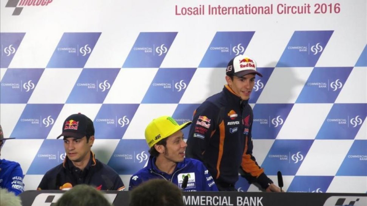 Márquez y Rossi, en la sala de prensa en Doha.-