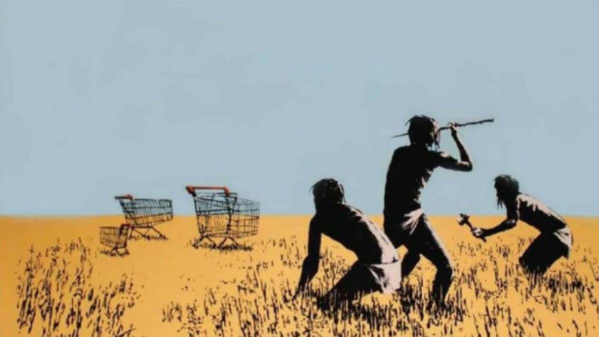 Trolley Hunters, uno de los grabados de Banksy.-