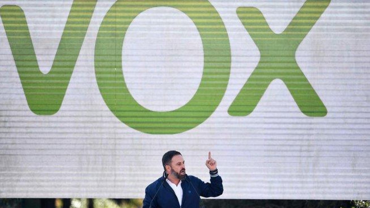 El presidente de Vox, Santiago Abascal durante un mítin.-AFP