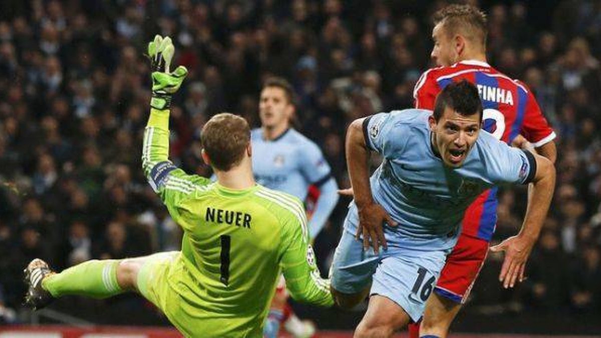 Agüero celebra el gol de la victoria del City ante el Bayern.-Foto: REUTERS / PHIL NOBLE