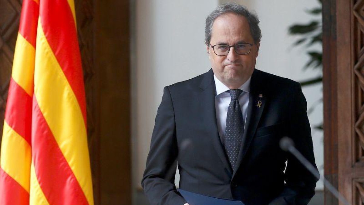 El presidente de la Generalitat, Quim Torra, durante la declaración institucional.-