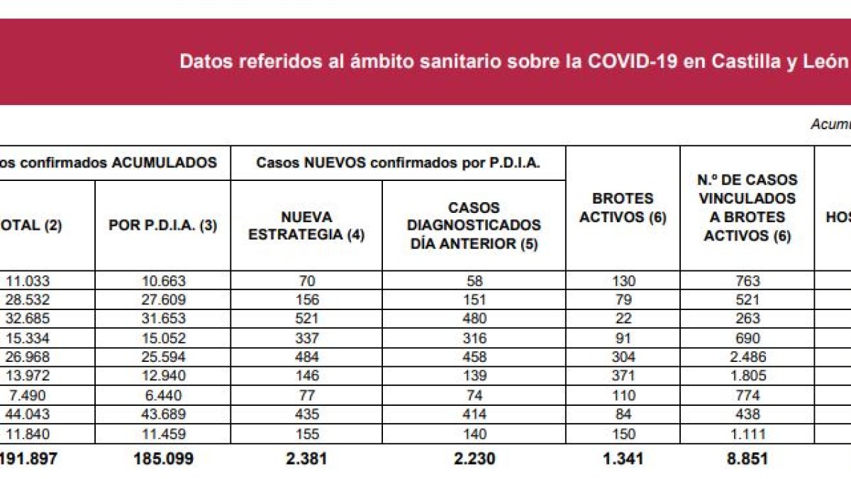 Datos covid-19 en Castilla y León a 30 de enero de 2021.