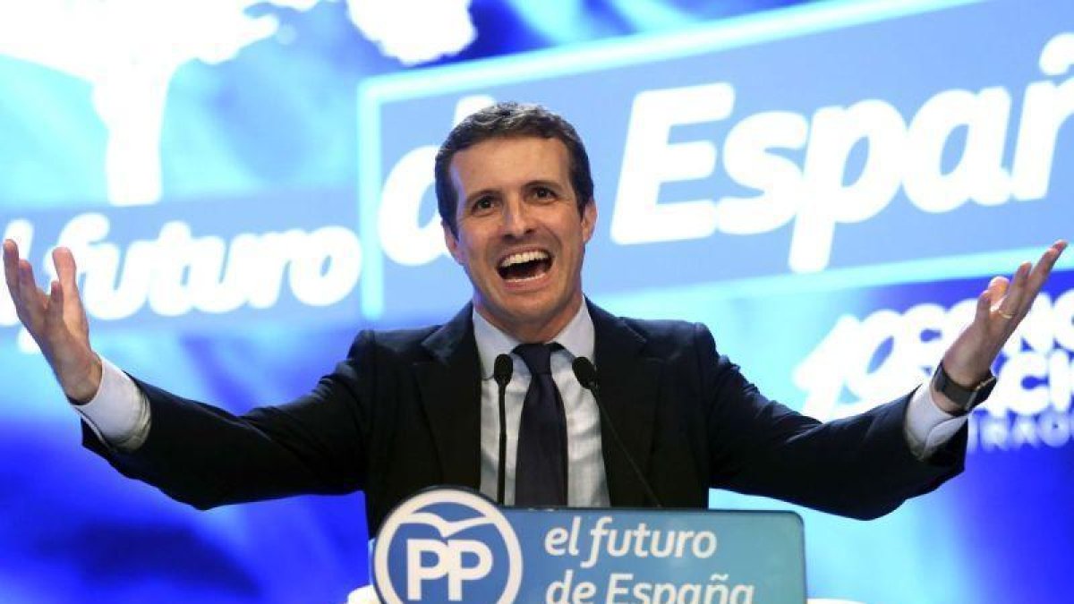 Pablo Casado, durante su discurso como candidato a la presidencia del PP.-DAVID CASTRO