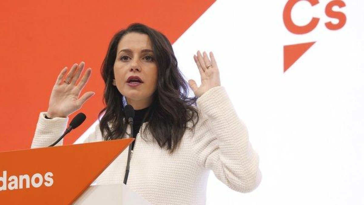 La portavoz de Ciudadanos en el Congreso, Inés Arrimadas, durante una rueda de prensa.-DAVID CASTRO