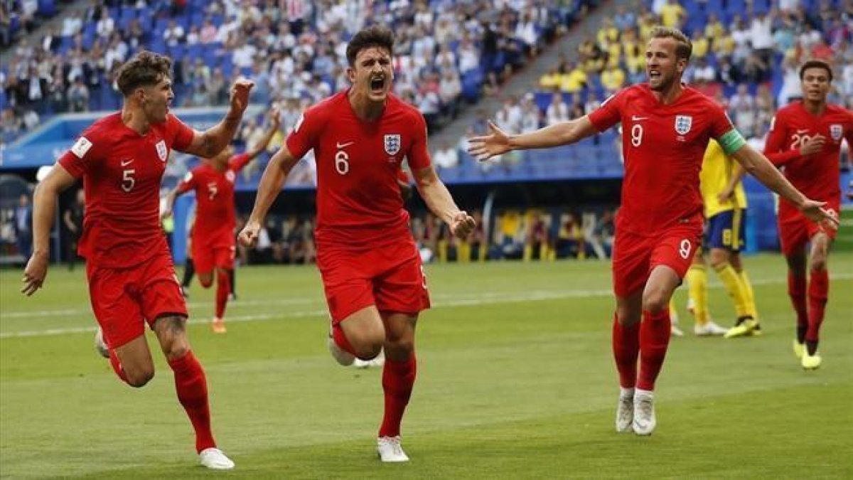 Harry Maguire celebrando su gol en los cuartos de final del Mundial.-FRANCISCO SECO