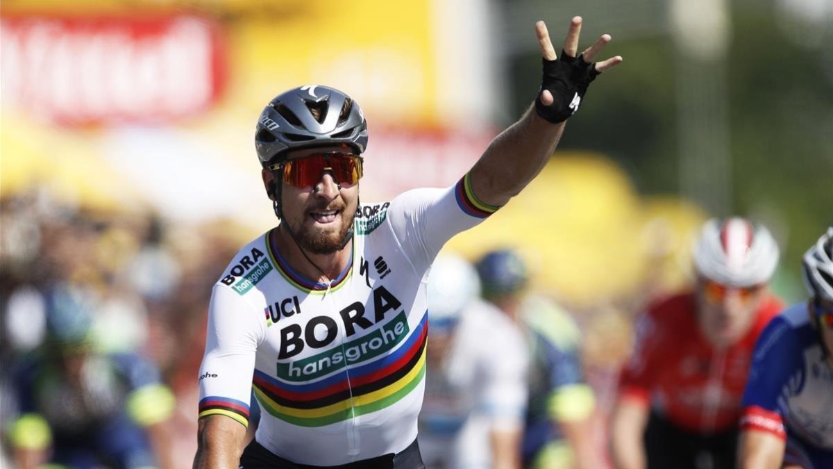 Peter Sagan celebra la victoria en la segunda etapa del Tour-YOAN VALAT