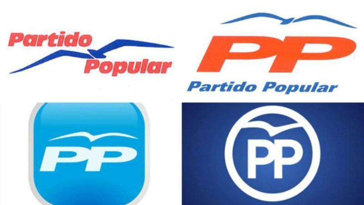 Cuatro de los logotipos que ha tenido el PP desde 1989.-