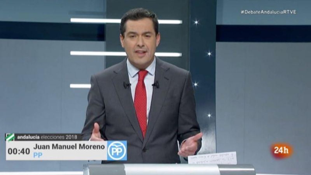 Juanma Moreno en el debate a cuatro de RTVE.-RTVE
