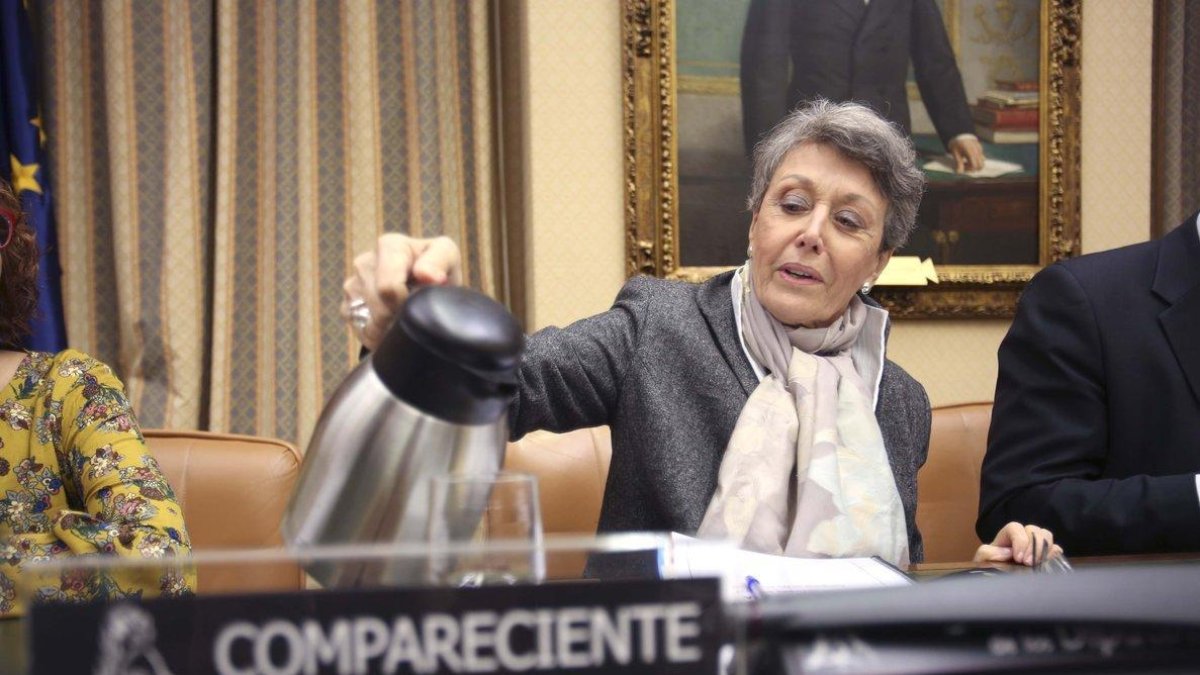 La administradora provisional única de RTVE, Rosa María Mateo, durante su comparecencia por su sociedad patrimonial en el Congreso.-DAVID CASTRO