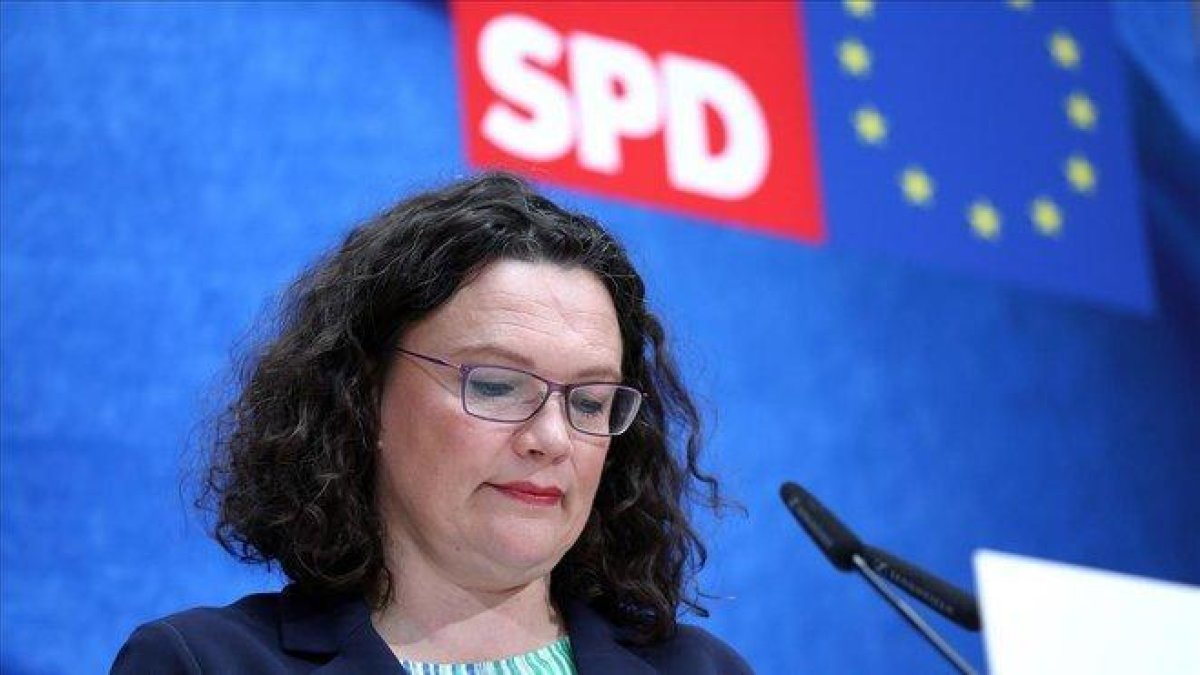 La líder socialdemócrata alemana, Andrea Nahles, tras las elecciones europeas del 2019.-OMER MESSINGER (EFE)