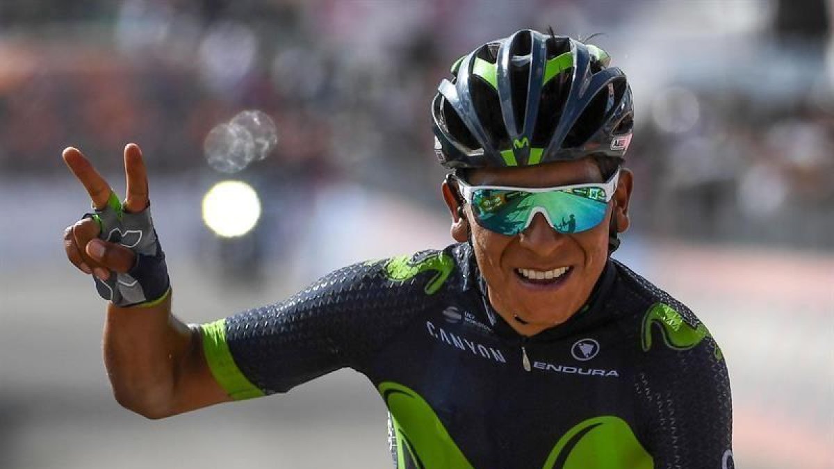 El corredor colombiano Nairo Quintana celebra su victoria en Blockhaus.-EFE