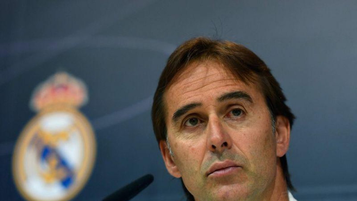 Julen Lopetegui, entrenador del Real Madrid, este viernes en rueda de prensa.-AFP
