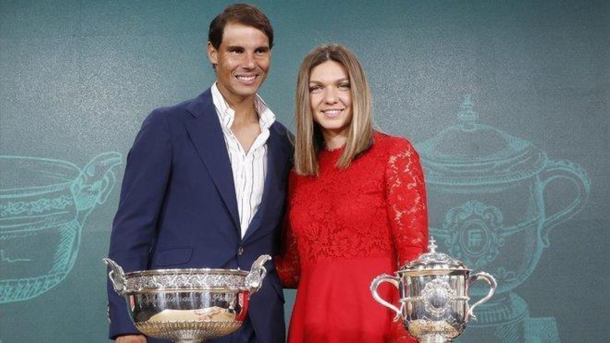 Rafael Nadal y Simona Halep, en la presentación de Roland Garros-2019, el pasado jueves, 23 de mayo.-MICHEL EULER (AP)
