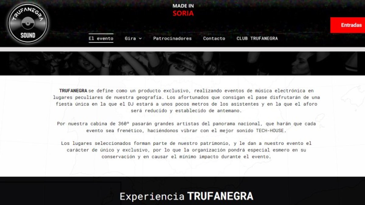 Página web de Trufanegra Sound, primer evento de este tipo que recalará en la estación de tren de Soria. HDS
