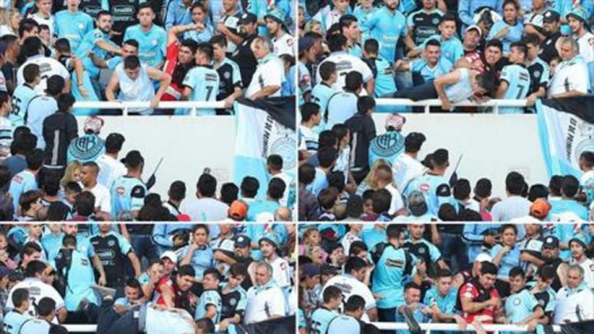 Balbo es arrojado al vacío por hinchas de Belgrano.-AFP