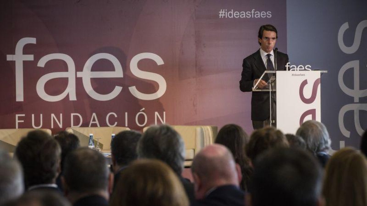El expresidente José María Aznar en un reciente acto de la fundación que preside,FAES.-MIGUEL LORENZO