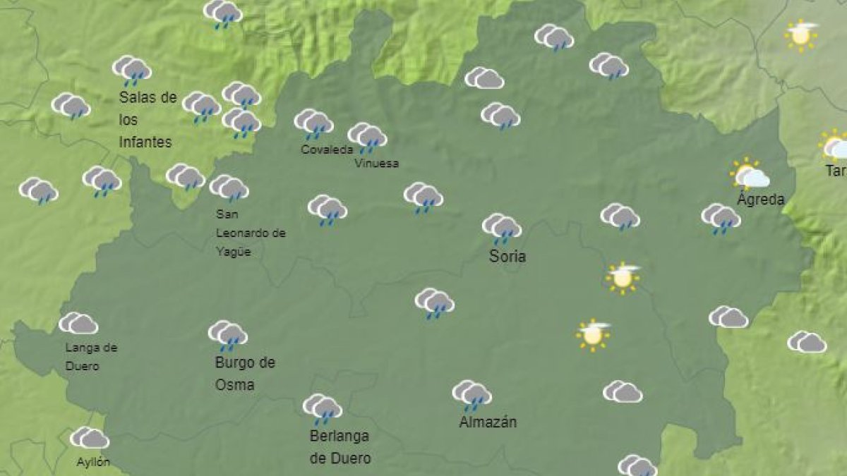 Previsión de lluvias este viernes a las 21 horas en Soria.