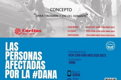Carteles de las campañas de Cáritas y el Banco de Alimentos para colaborar con los afectados por las inundaciones.