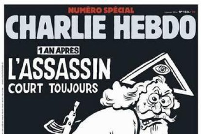 La portada del número especial de 'Charlie Hebdo', conmemorativo del primer aniversario del atentado yihadista contra el semanario satírico.-