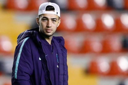 Munir El Haddadi, antes de un partido en Vallecas.-EL PERIÓDICO