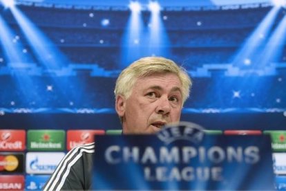 Carlo Ancelotti, durante la rueda de prensa en Valdebebas, este lunes.-AFP