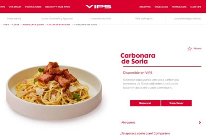 Carbonara con torreznos de Soria en la página web de Vips. HDS