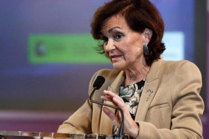 La vicepresidenta del Gobierno Carmen Calvo en Madrid, este jueves.-EFE / MARISCAL