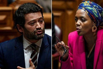 André Ventura y Joacine Katar Moreira, durante un debate en el Parlamento portugués.-PATRICIA DE MELO MOREIRA (AFP)