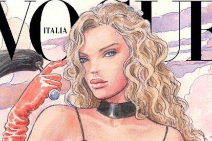 El dibujo de Milo Manara, que como toda la colección de ilustraciones recrea un modelo de Gucci.-