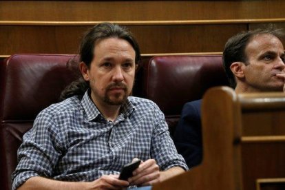 Pablo Iglesias, líder de Unidas Podemos, en el debate de investidura.-EFE