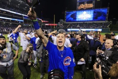 Javier Baez celebra el título de los de Chicago.-EFE / TANNEN MAURY